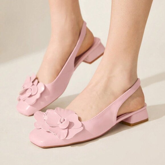 Pink Basics Women's 3d Floral Decor Strap Low Square Toe Heel - Picture 4 of 10